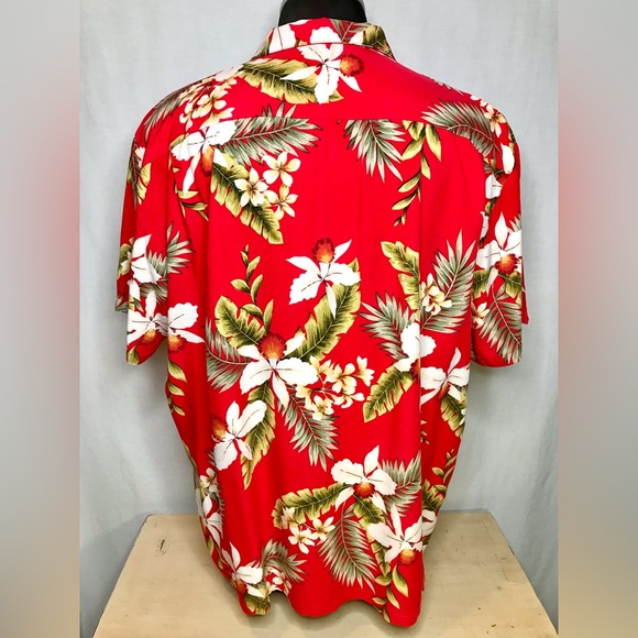 Vintage Two Palms Shirt Red Size 2XL Tiki Hawaiian Floral Palm Rayon Tropical - Picture 9 of 13